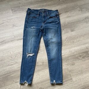 American Eagle Outfitters Dark Blue Distressed Skinny Jeans